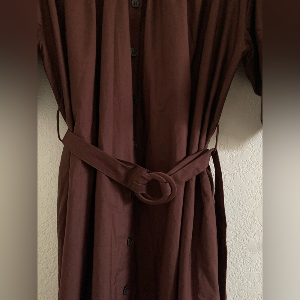 NWT Zara Brown Midi belted dress Size M - Picture 3 of 14